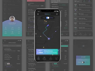 Delivery & Pickup App for Deliverymen - ParcelX (Concept) concept consignment dark delivery dispatch map parcel pickup track ui ux