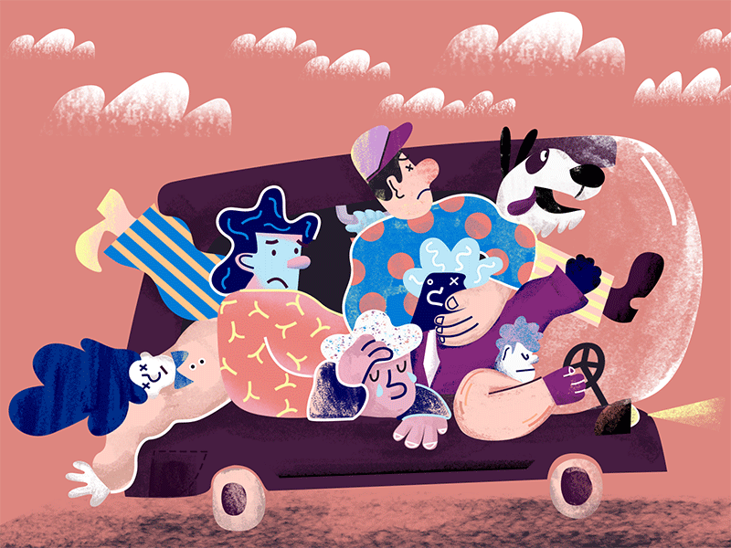 The bus animation color figure illustrations