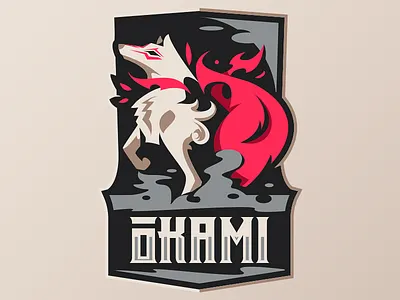OKAMI badge esport fire illustration japan mascot okami smoke sportslogo vector wolf