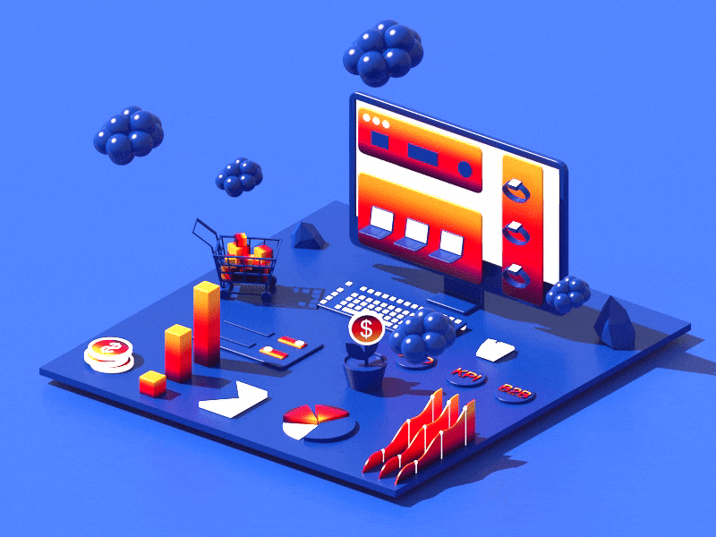 Digital marketing 3d animation 3ds max building business game homepage illustration ios isometric low poly marketing web design ui ux