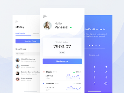 Cryptocurrency App app bank bitcoin blockchain blue crypto cryptocurrency mobile money statistics white