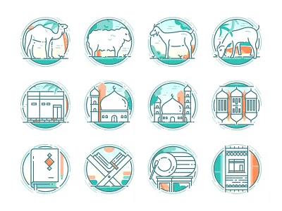 Eid Adha Icon Sets adha camel eid flat flat icon icon sets icons illustrations line icons mosque qurban sheep