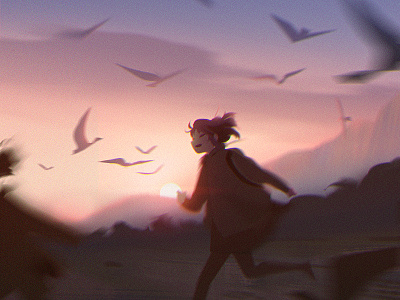 Running character environment sunset