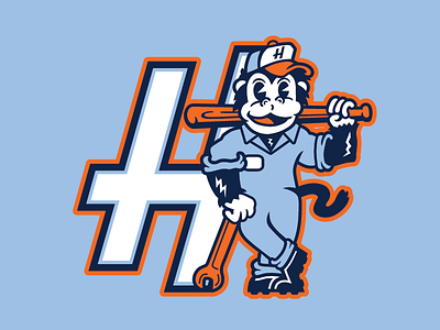 Bowling Green Hot Rods Fauxback Hat baseball bat blue bowling green fauxback grease hat hot rods logo milb monkey orange powder blue retro sports vintage wrench