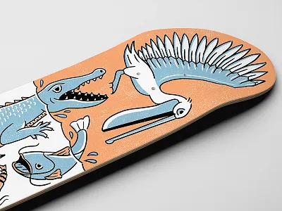 Eat Or Be Eaten alligator catfish crawfish deck design eat fish illustration pelican skateboard texture