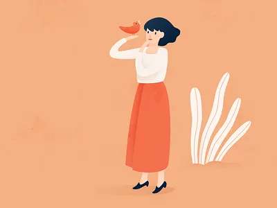 Character Study bird character cute drawing girl illustration jay magpie monochrome palette sketch woman