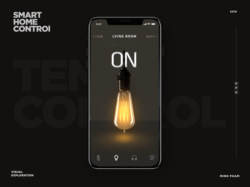 Smart Home Control 3d animation bulb interaction ios light mobile motion temperature ui ux vietnam