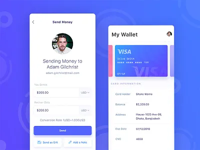Financial App Design Concept - My Wallet & Send Money android design app design financial app ios design iphone application design mobile app design mobile application mobile ui statistics ui ux