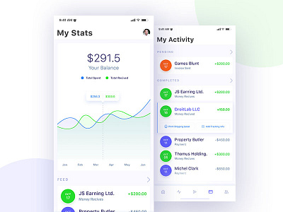 Financial App Design Concept - Statistics and Activity screens android design app design financial app ios design iphone application design mobile app design mobile application mobile ui statistics ui ux