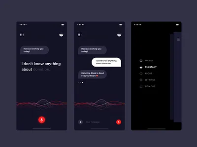 umbrella app app assistant blood brandnew clean dark donation menu messages minimal sidebar voice