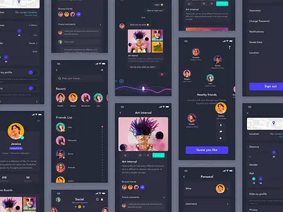 Social Network App Combo app branding design flat interface network queble social media ui ux