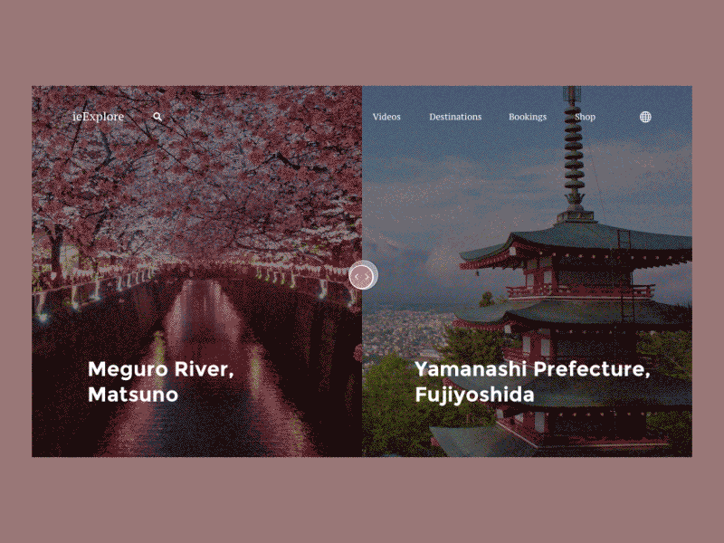 ieExplore Website Split & Drag Exploration animation clean exploration interaction layout minimal mountain on hover ui ux website