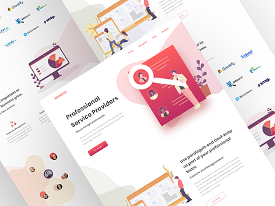 Services providers landing page design gradients illustration interaction landing minimal mockup page presentation sliders ui website