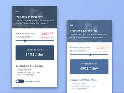 Freelance average rate app freelance pricing rate slider ui ui challenge ux