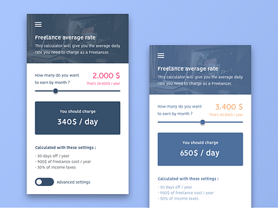 Freelance average rate app freelance pricing rate slider ui ui challenge ux