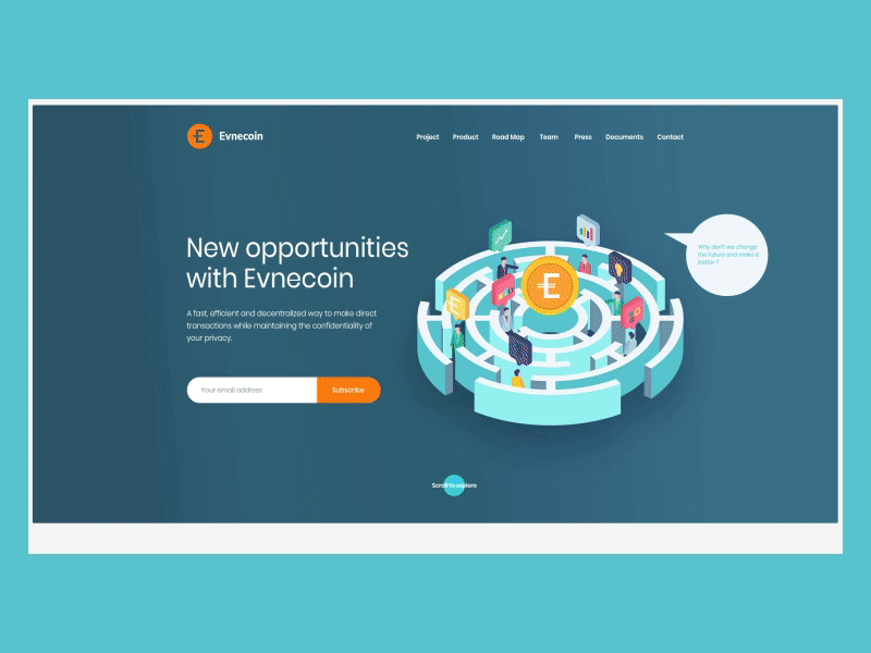 Evnecoin animation blockchain capital crypto cryptocurrency ico illustration landing page ui ux