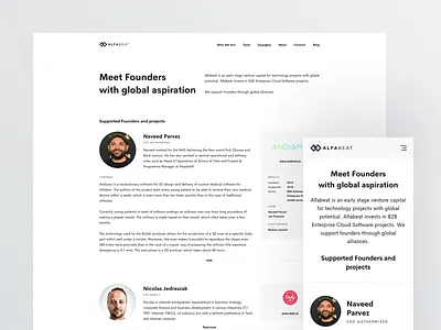 Alfabeat - Founders clean landing page minimal mobile page start up ui ux vc venture venture capital