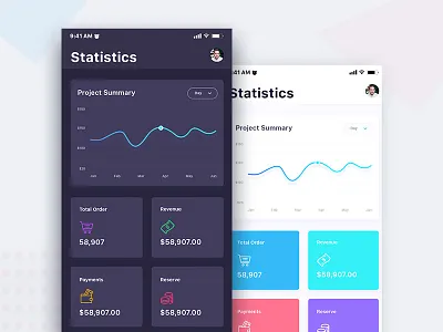 Financial iOS App Design: Stats Screen - Dark & Light android design app design financial app ios design iphone application design mobile app design mobile application mobile ui statistics ui ux