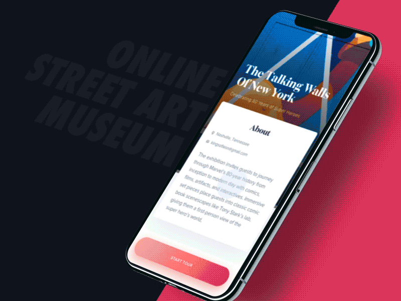 Gallery view animation design details displays gallery interaction location map museums san francisco ui ux