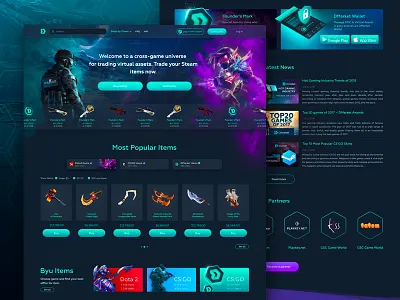DMarket Landing page blockchain crypto csgo dota2 game ico landing page steam token ui user experience ux