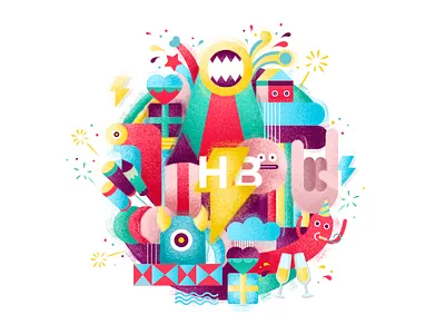 Birthday Postcard birthday brand branding colors design draw gifts happy identity illustration photoshop