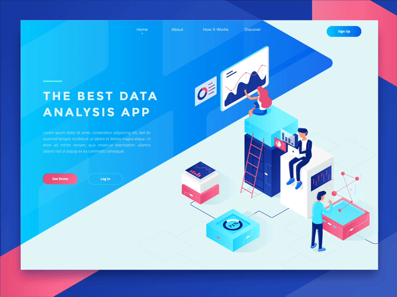 Data Analysis Landing Page analysis animation app data gif illustration isometric landing page manage stats vector