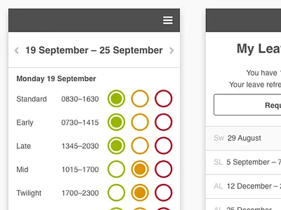 Self Service: Shift patterns Wireframes app mobile mobile interface ui ux