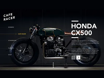 Daily UI #003 Landing Page 003 cafe racer challange daily ui dark honda landing page motorcycle ux ui web web design