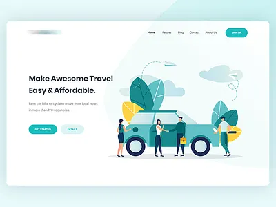 Car rental landing page header car vehicle transport design green yellow header slide slider home landing page rent rental tour travel trip ride ui user interface experience ux web template design website app