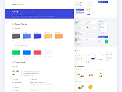 Hive β Styleguide blue brand brand identity color palette communication illustration interface productivity styleguide typography ui yellow
