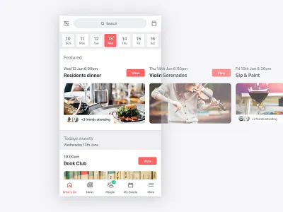Pluss60 What's On app calendar daily events feed mobile swipe ui ux whats on
