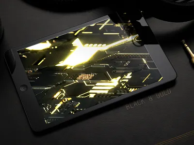 Black & Gold Technology Mainboard black c4d glow gold mainboard octane tech technology