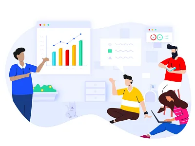 Team Discussion Illustration brainstorming brief character discussion fun gradient illustration shape team teamwork ui work