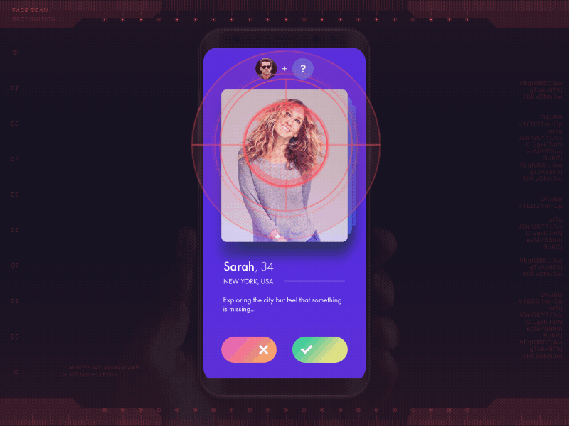 Tindernator 2 animation computer vision cybernetic future mobile robot terminator tinder ui ux