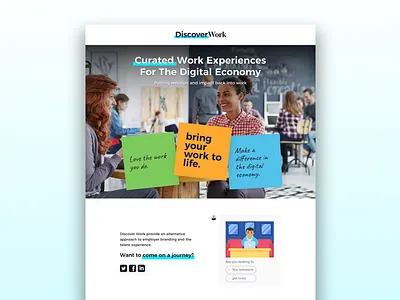 DiscoverWork Holding Page branding design flat holding logo post it stationary type vector web design