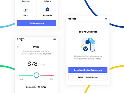 Orign, Insurance for a Better Future @2x app confirmation icons illustration mobile slider ui ux