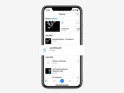 Cloud App | Timeline Screen app clean cloud documents drive files ios ios11 iphonex light mobile upload