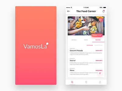 Vamosla Restaurant App app design app uiux food delivery rating restaurant app splash screen ui design ui designer uiux design ux design ux designer vamosla