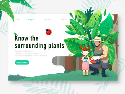 A web page about plants flowerpots girls gloves green hats insects leaves men pages plants trees web