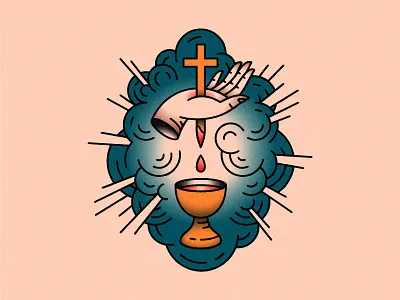 Possible tattoo black blood blue cross gold hand holy grail jesus red resurrection tattoo