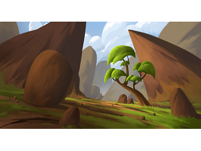 Lone Tree In The Valley art cliffs digital environment landscape tree