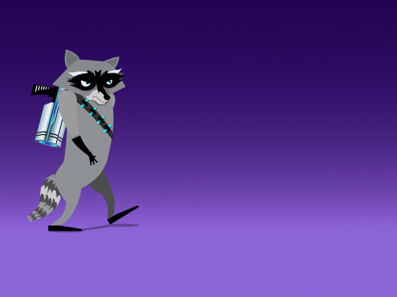 Raccoon Blaster after effects animation character design character rigging duik gun illustration motion design raccoon ray gun walk cycle