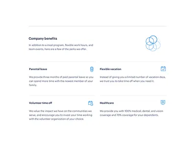 Benefits section benefit geometric hiring icon job landing page web work