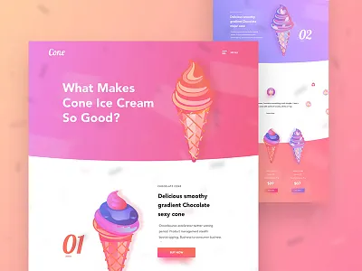 Cone landing page design colorful design conceptual food design cone ice cream design creative design good design gradient ice cream minimal gradient design norde ui ux uxui design web app design