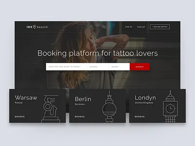 InkSearch Homepage booking city dark homepage illustration tattoo ui ux web
