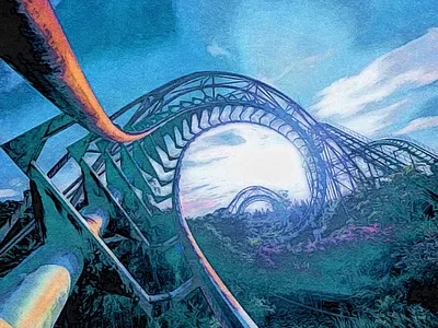 Roller Coaster art artwork fairground illustration landscape painting purple roller coaster
