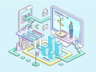 Difficulty in using different marketing tools blog illustration isometric marketing