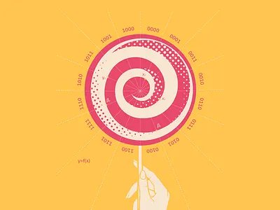 Lollipop And Binary Code Wheel binary code wheel hand happiness ibm design lollipop poster