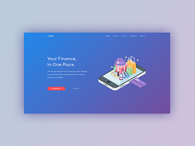 Finance app landing page app cover demo finance gradient header landing mobile money page website