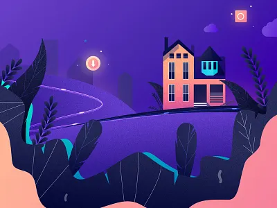 Home city cloud color forest home icon illustration landscape leaf night road vector